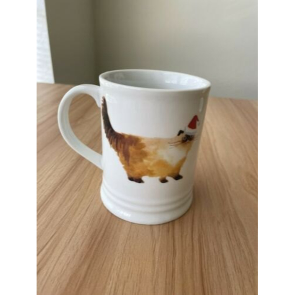 Fringe Merry Christmas Siamese Burmese Cat Wearing Xmas Hat White Mug Coffee Cup - Picture 4 of 5